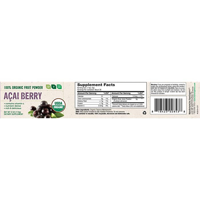 BareOrganics - Acai Berry Powder, 4oz - back