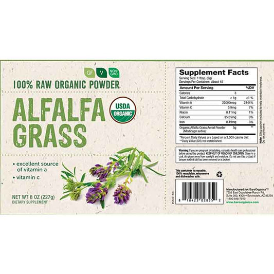 BareOrganics - Alfalfa Grass Powder, 8oz - back