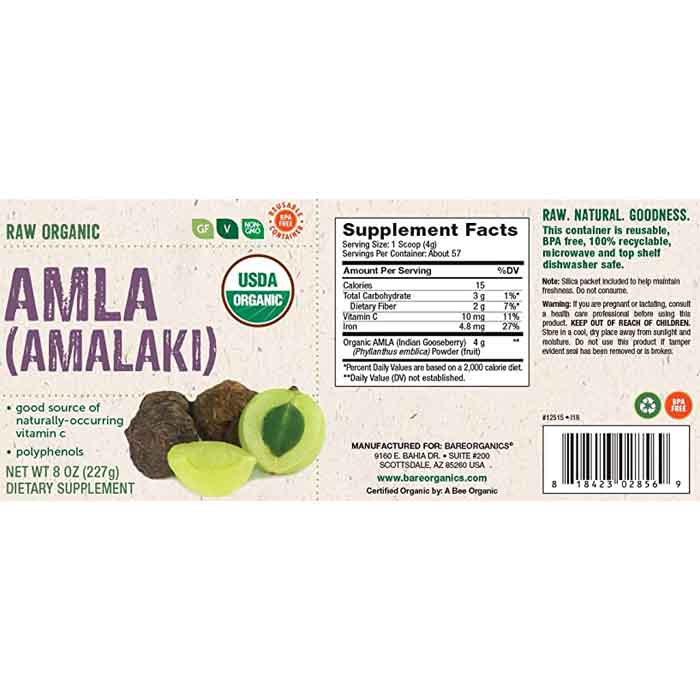 BareOrganics - Amla Powder (Indian Gooseberry), 8oz - back