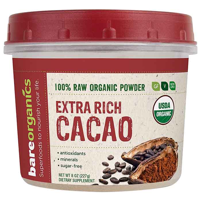 BareOrganics - Extra Rich Cacao Powder, 8oz