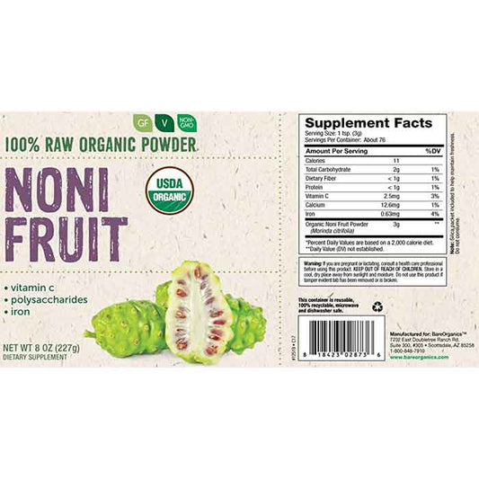 BareOrganics-Noni Fruit Powder, 8oz-Back