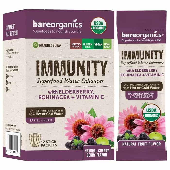 BareOrganics - Organic Superfood Water Enhancer Immunity Blend Fruit, 12 Packets