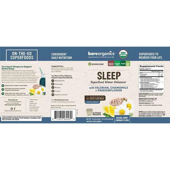 BareOrganics - Organic Superfood Water Enhancer Sleep Blend Berry Lemonade, 12 Packets - back