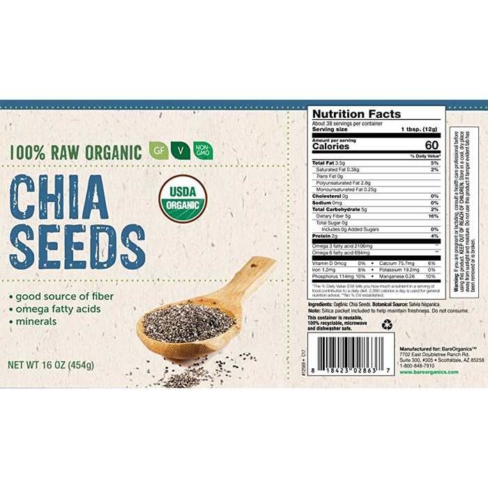 BareOrganics - Raw Chia Seeds, 16oz - back