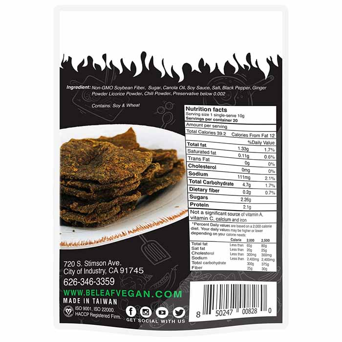 BeLeaf - Meatless Vegan Jerky - Spicy, 7oz - back