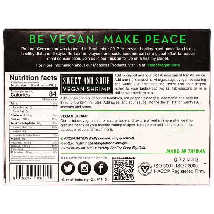 BeLeaf - Vegan Shrimp, 10.5oz - back