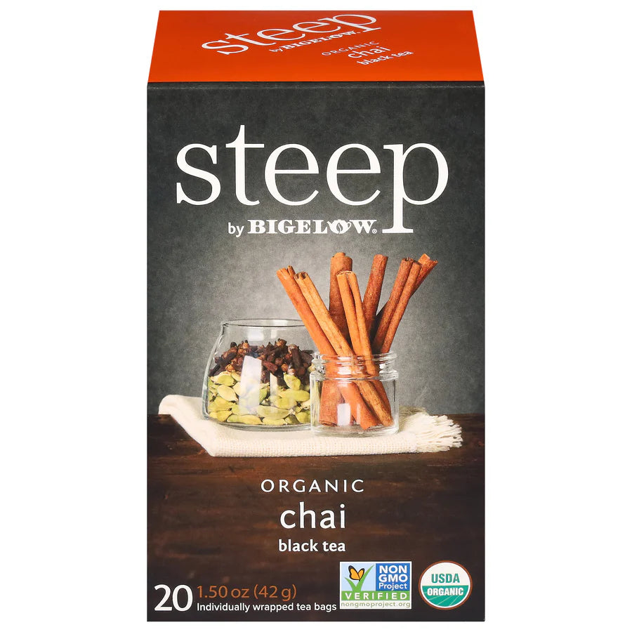 Bigelow - Steep Organic Chai Black Tea Sweet Cinnamon 20 Pc, 1.5 Oz Pack of 6