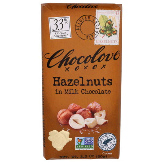 CHOCOLOVE - Milk Chocolate Bar with Hazelnuts 3.2OZ ( Pack of 12)