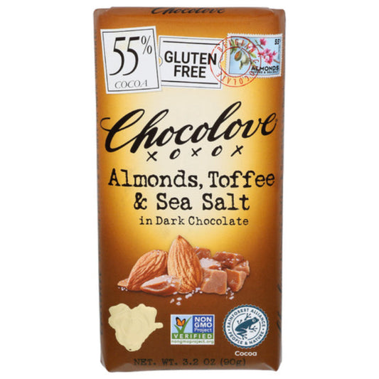 Chocolove's - Almonds Toffee in Dark Chocolate, 3.2 OZ - Pack of 12