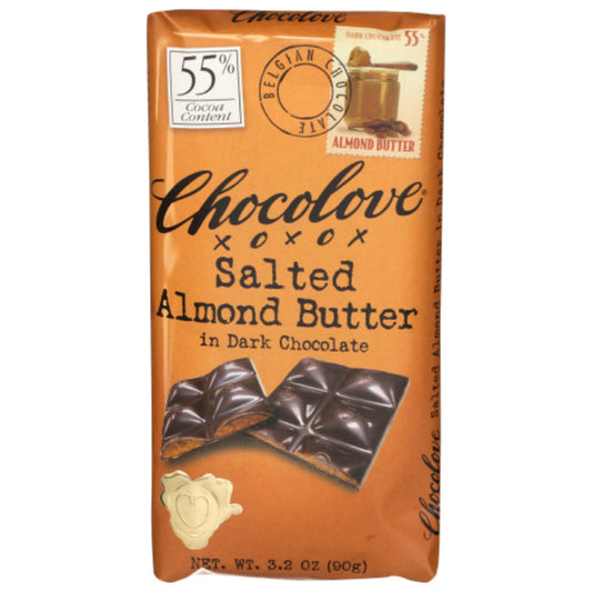 CHOCOLOVE - Dark Chocolate Bar - Almond Butter 3.2OZ ( Pack of 10)