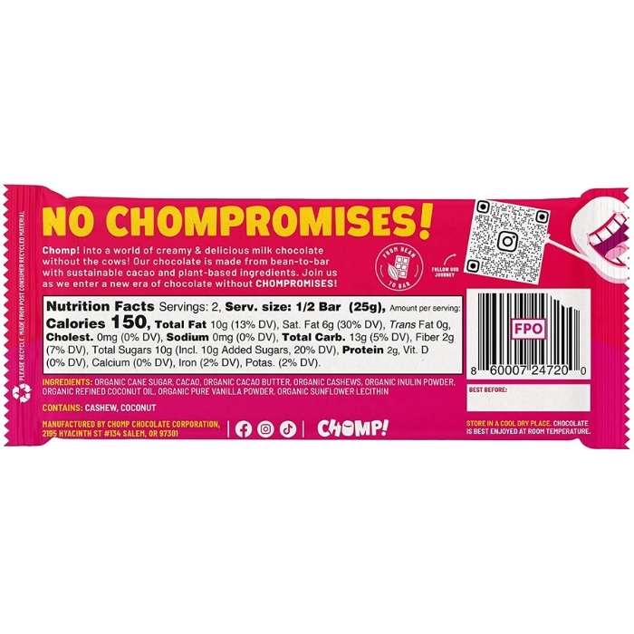 Chomp! - Vegan Original Milk Chocolate, 1.76oz - back