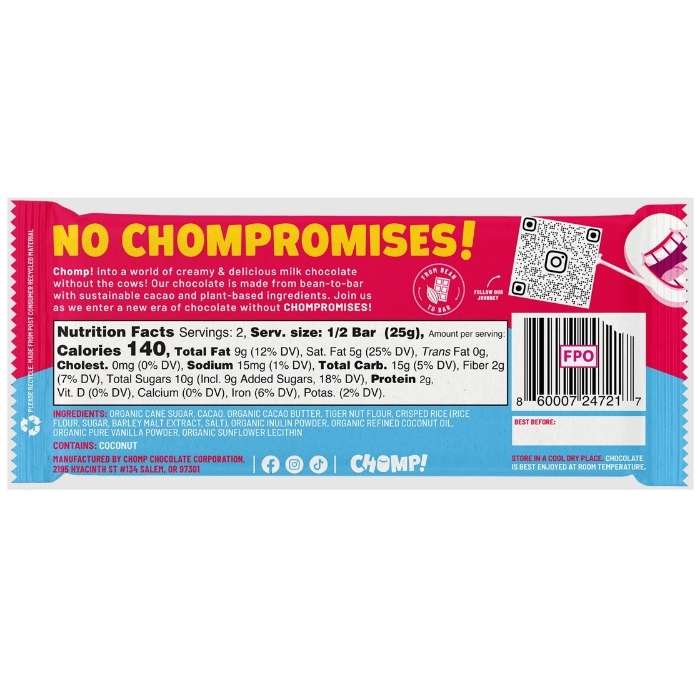 Chomp! - Vegan Popstar Milk Chocolate, 1.76oz - back