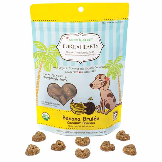 Coco Therapy - Organic Pure Hearts For Dogs - Banana Brulée, 5oz