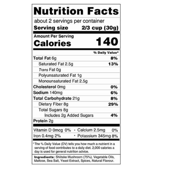 DJ&A - Shiitake Mushroom Crisps, 2.29oz- Nutrition Facts