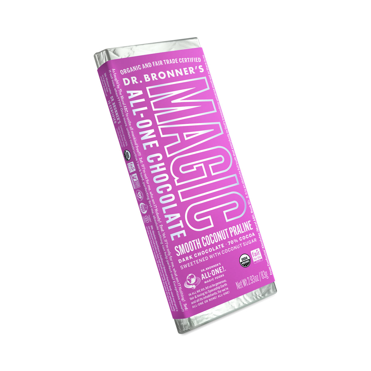 DR BRONNER - Smooth Coconut Praline Chocolate Bar, 2.93 oz | Pack of 12