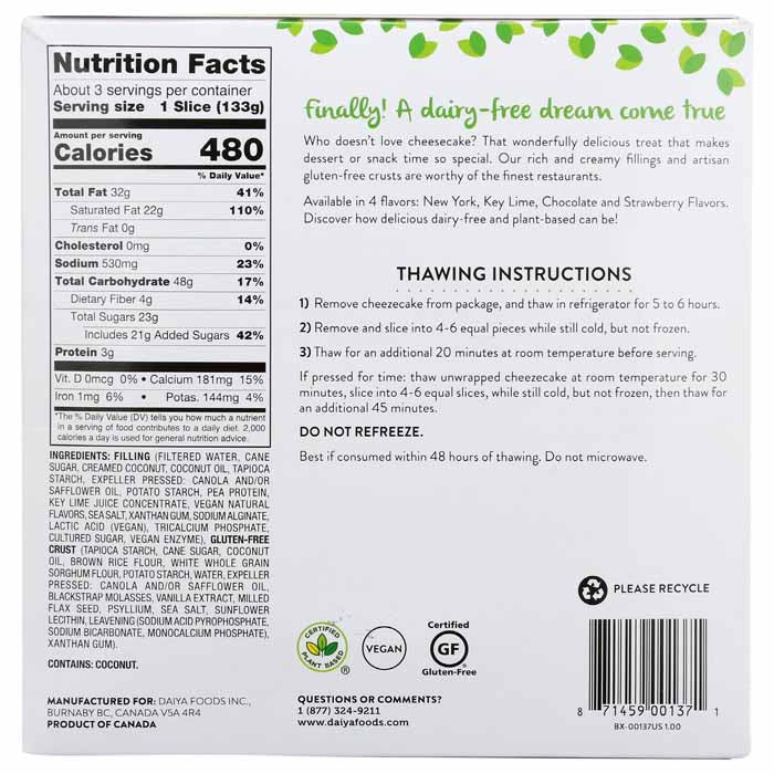 Daiya - Dairy-Free Cheezecake - Key Lime, 14.1oz - back