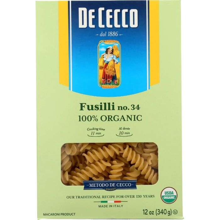 De Cecco - Fusilli Organic Pasta, 12 Oz - Pack Of 12