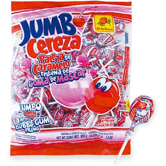 De La Rosa - Cherry Pop Lollipop Jumbo, 16.08 Oz - Pack Of 25