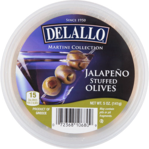 Delallo - Jalapeño Stuffed Olives Cup, 5 oz | Pack of 6