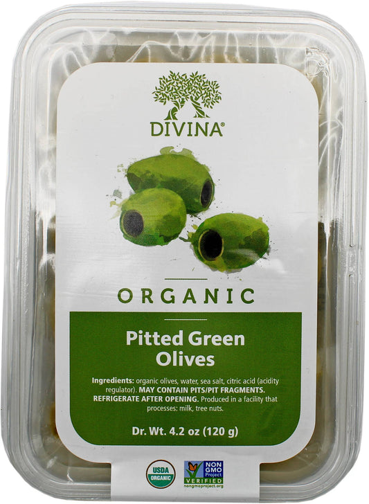 Divina Organic Pitted Green Olives, 4.2 OZ
 | Pack of 6 - PlantX US