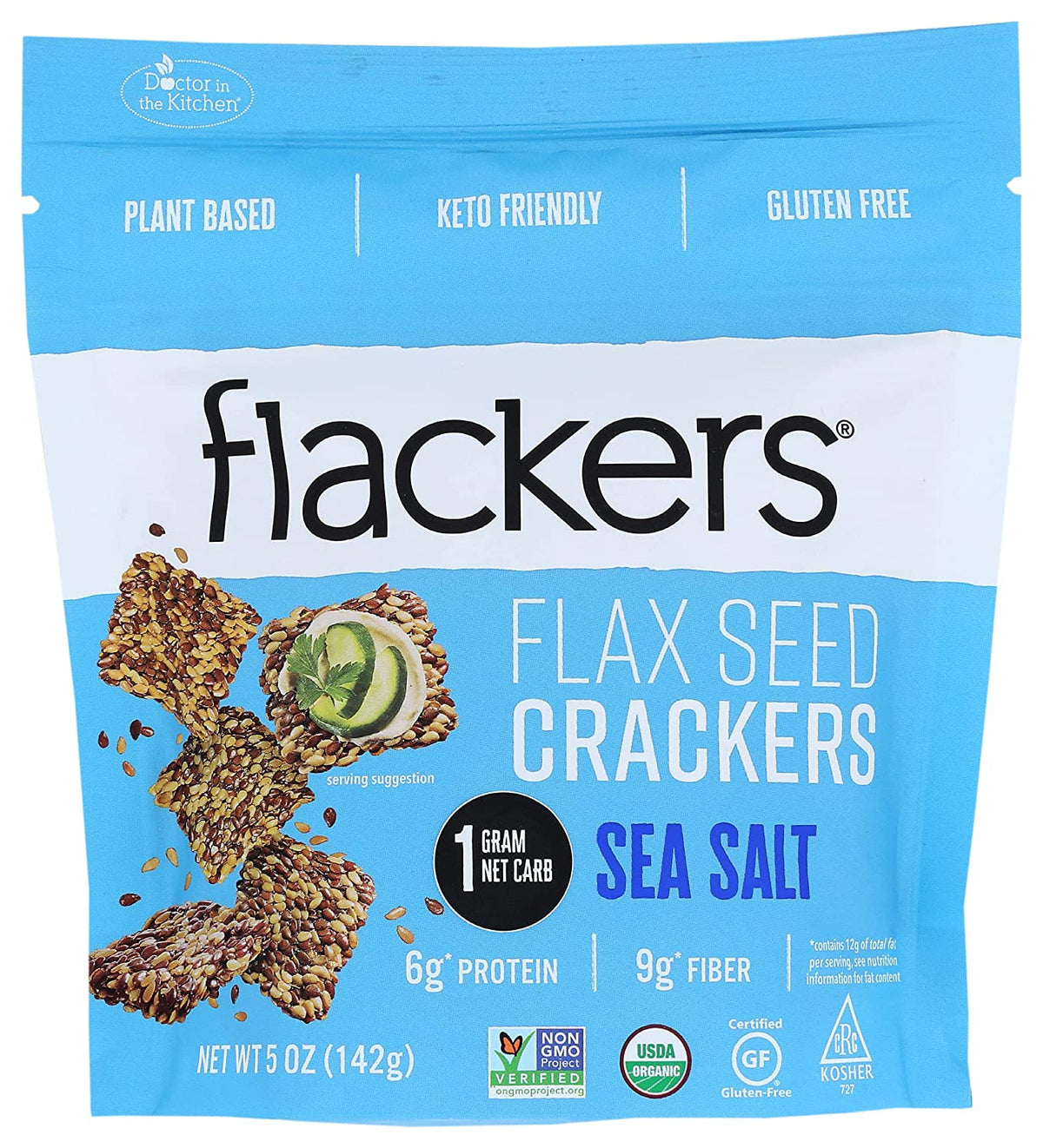 Doctor In The Kitchen Flackers Flax Seed Crackers Sea Salt, 5 oz
 | Pack of 6 - PlantX US