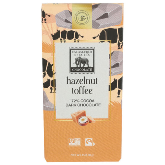 Endangered Species - Black Rhino Hazelnut Toffee Bar, 3 Oz - Pack of 12