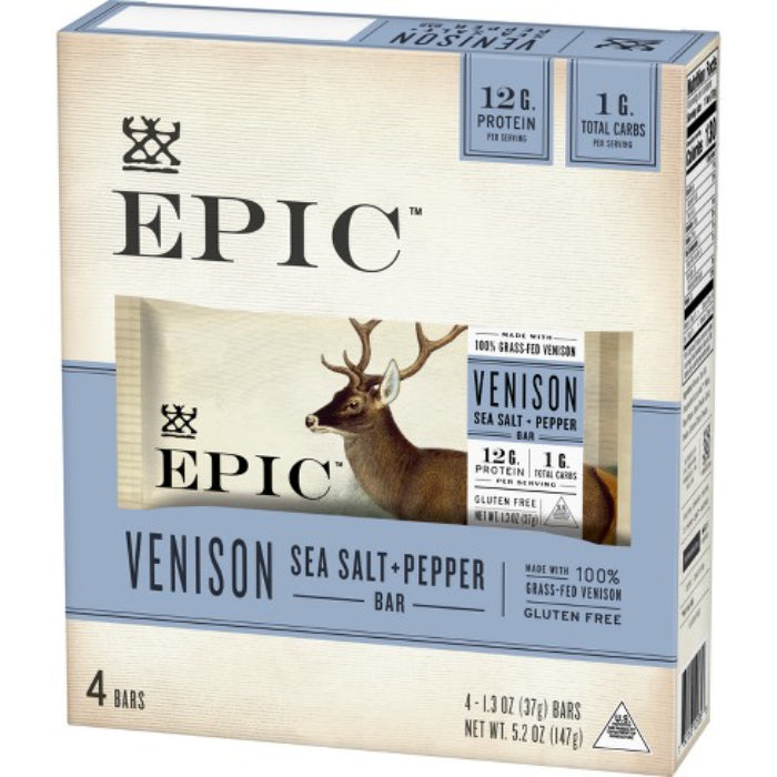 Epic - Venison Sea Salt - Pepper Bar 4Pk, 5.2 Oz - Pack of 8