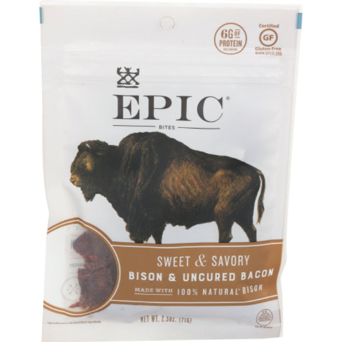 Epic - Sweet & Savory Bison & Uncured Bacon Jerky, 2.5 Oz - Pack of 8