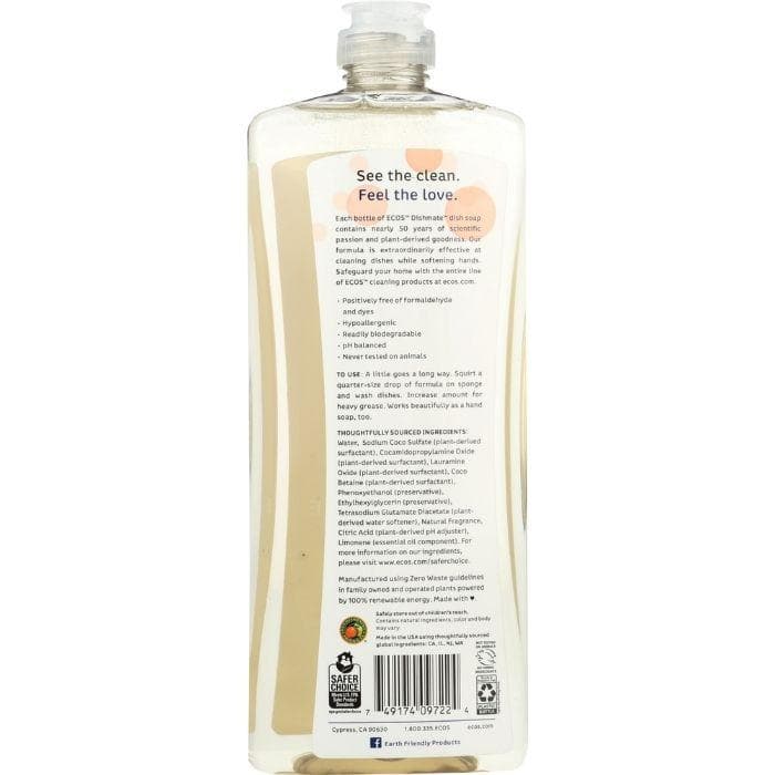 Ecos - Hypoallergenic Dish Soap, Grapefruit - Back