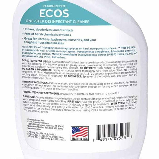 Ecos - One-Step Disinfectant - Fragrance-Free, 24 fl oz - back