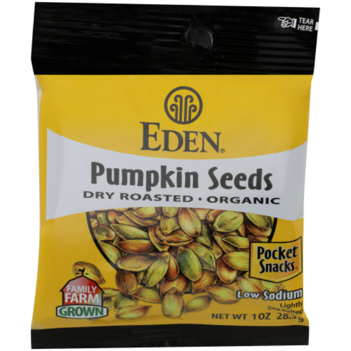 Eden Foods - Pumpkin Seeds Pocket Snacks, 1 Oz - Pack of 12