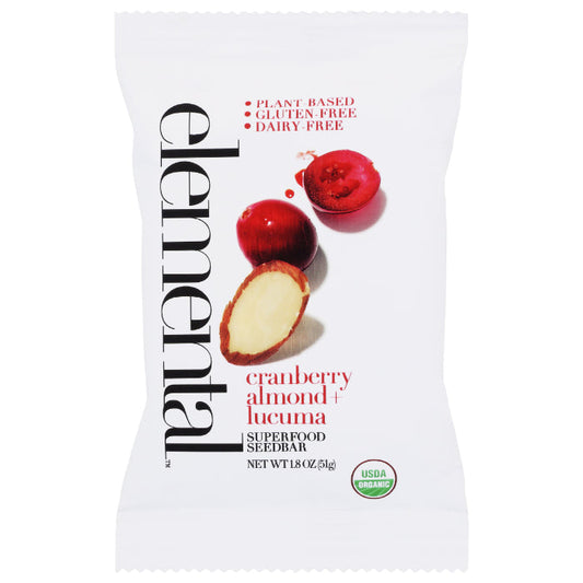 Elemental Bar Cranberry Almond Lucuma 1.8 Oz - Pack of 12