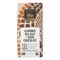 Endangered Species - Dark Chocolate Bar 72 Cocoa Almonds Sea Salt - 3 Oz.
 | Pack of 12 - PlantX US