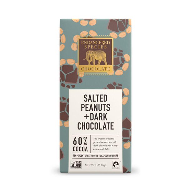 Endangered Species Chocolate, Smooth Dark Chocolate with Salted Peanuts, 3 oz 
 | Pack of 12 - PlantX US