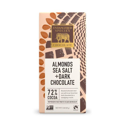 Endangered Species chocolate Bar Dark Sea Salt & Almonds, 3 oz | Pack of 12 - PlantX US