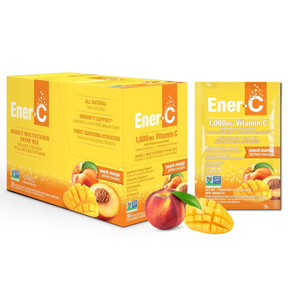 Ener-C - Peach Mango Effervescent Powdered Drink Mix, 30ct