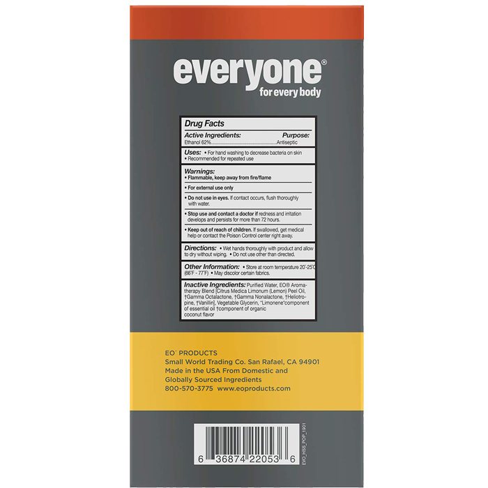 Everyone - Hand Sanitizer Spray Coconut & Lemon, 2oz - back