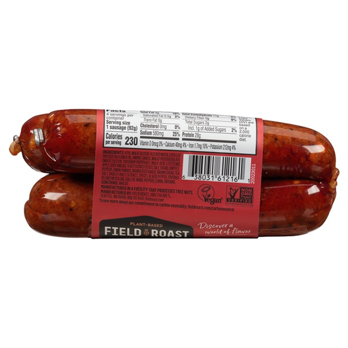 Field Roast-Spicy Mexican Chipotle Plant Based Sausage, 13oz - back