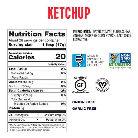 Fody Food - Vegan Tomato Ketchup No Onion No Garlic, 16.8 Oz | Pack of 10