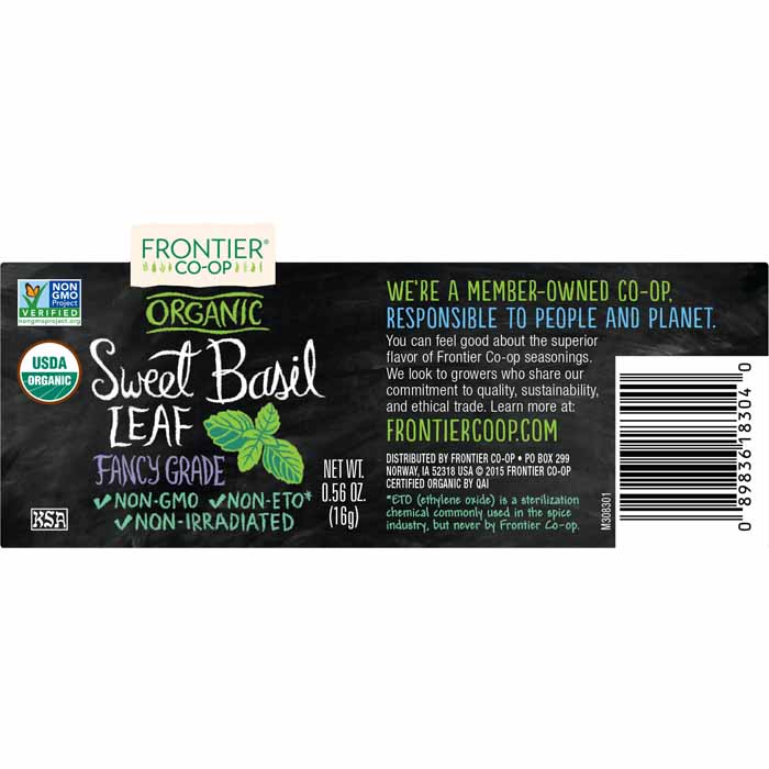 Frontier Co-Op - Organic Sweet Basil Leaf, 0.56oz -  back