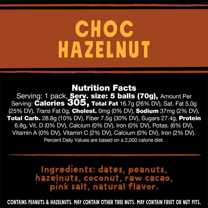 Frooze Balls - Energy Balls - Chocolate Hazelnut, 2.5oz  - back