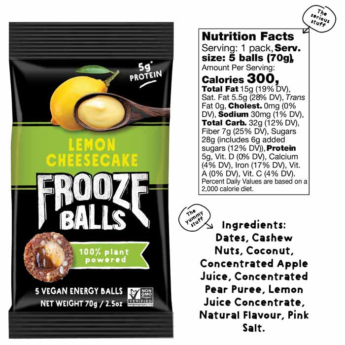 Frooze Balls - Energy Balls - Lemon Cheesecake, 2.5oz  - back