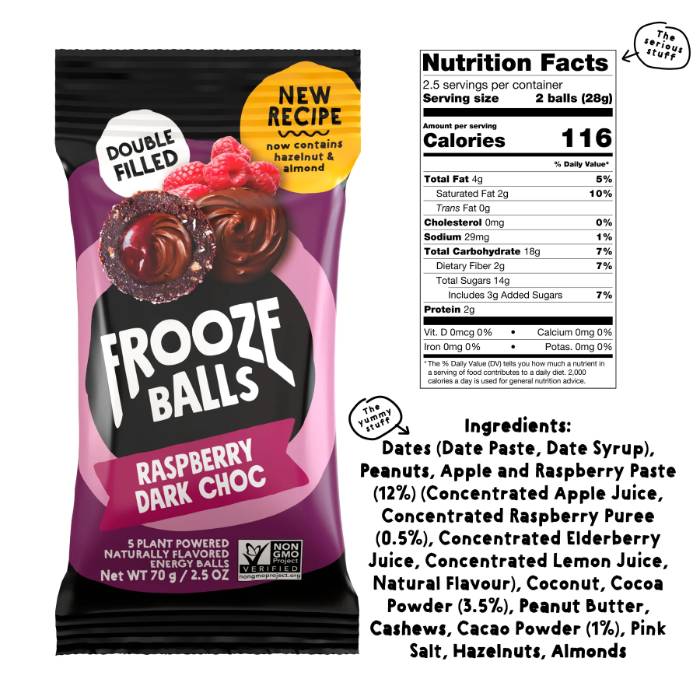 Frooze Balls - Energy Balls Raspberry Dark Chocolate, 2.5oz