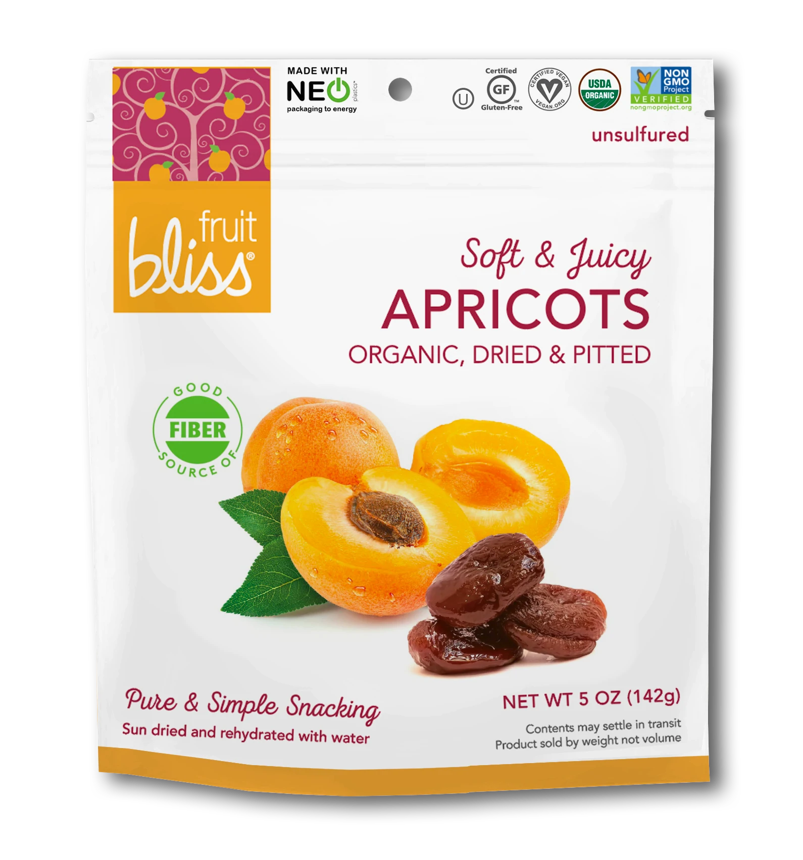 Fruit Bliss - Organic, Dried & Pitted Apricots, 5 oz | Pack of 6 - PlantX US