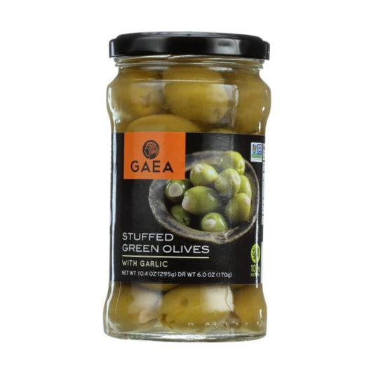 Gaea North America - Green Olives Stuffed with Garlic, 6 oz | Pack of 8