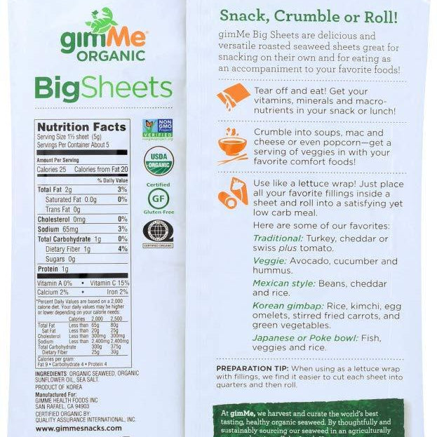 Gimme-Big Sheets Roasted Seaweed Sea Salt