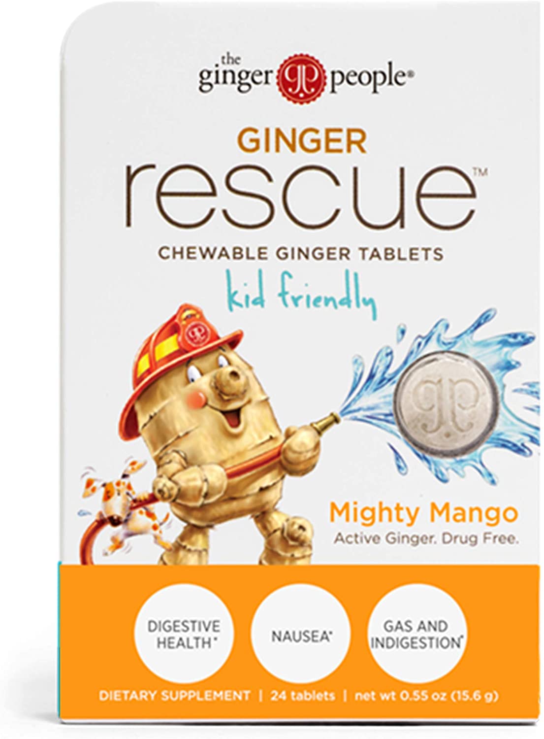 Ginger People - Gluten Free Mighty Mango Ginger Rescue Chewable Tablets for Kids, 0.55 OZ  Pack of 10