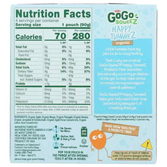 Gogo SqueeZ - Happy Tummiez Pineapple Mango 4 Pack- Back