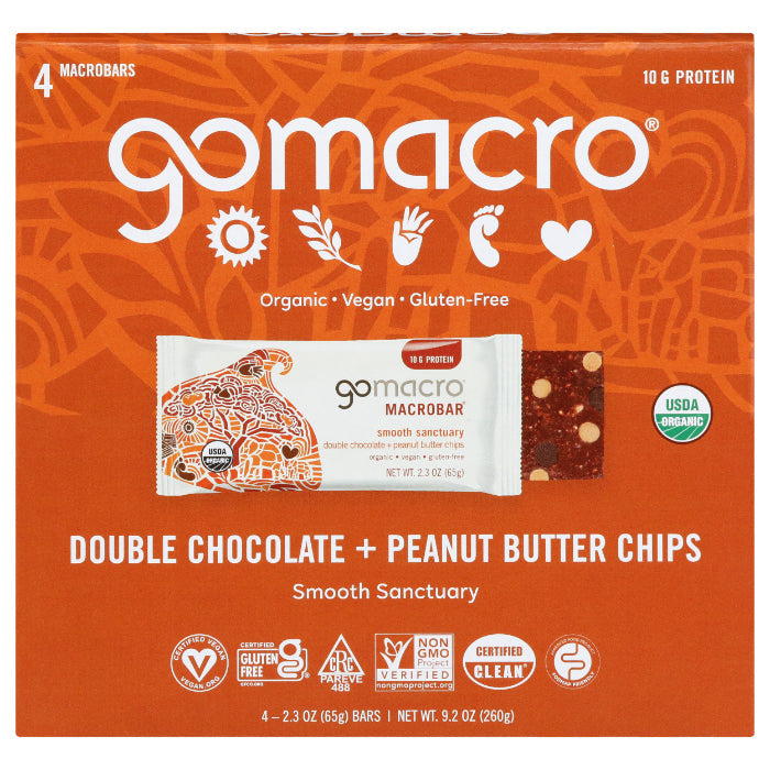 GOMACRO - Double Chocolate Peanut Butter Chip Bars 4-Pack 9.2OZ ( Pack of 7)