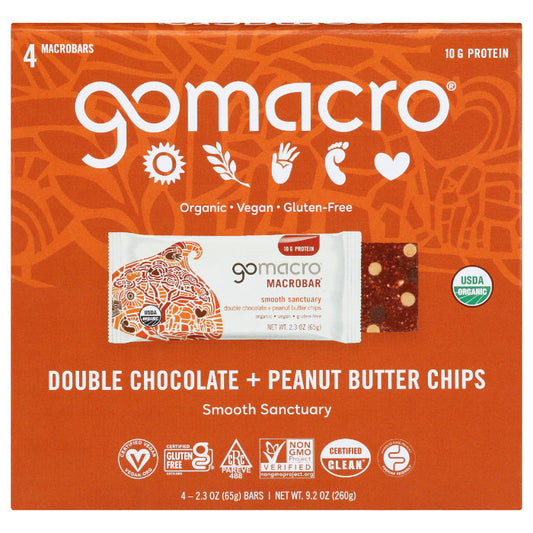GOMACRO - Double Chocolate Peanut Butter Chip Bars 4-Pack 9.2OZ ( Pack of 7)
